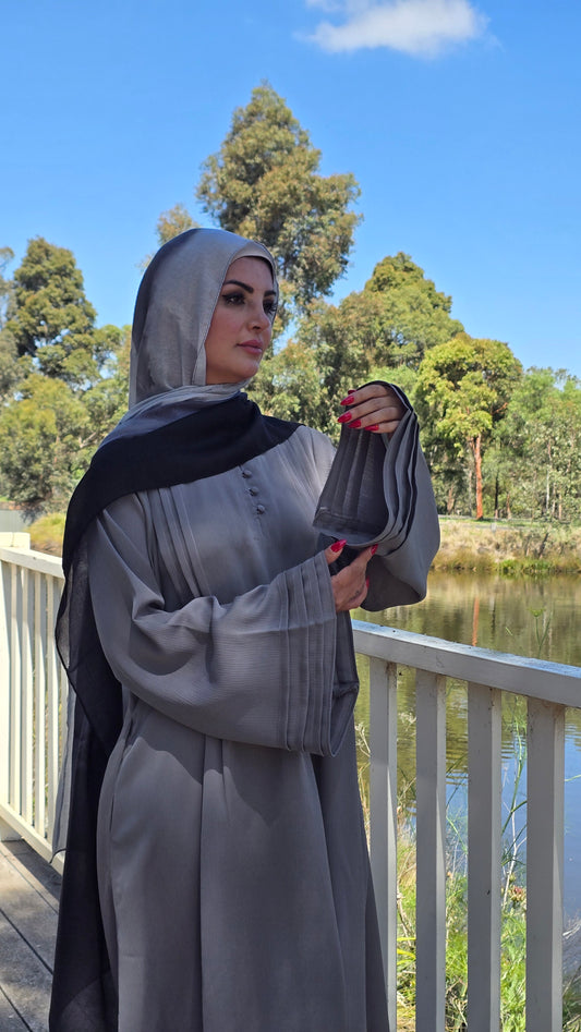 Pleated Grey Closed Abaya