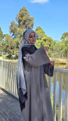 Pleated Grey Closed Abaya