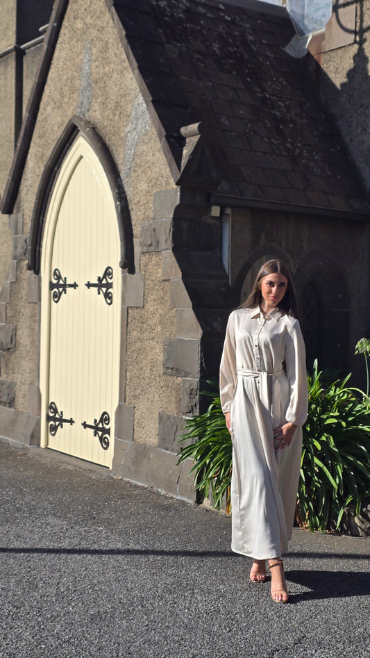Ivory Everyday Elegance Gold-Button Shirt Dress