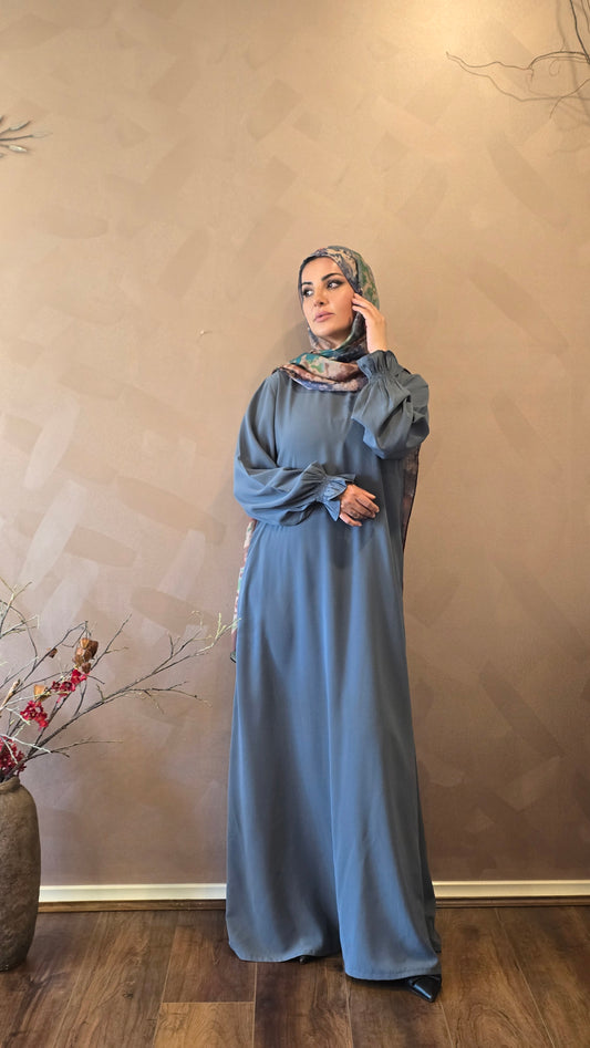 Grey Teal Meadow Closed Abaya