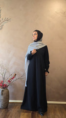 Black Gathered Sleeves Closed Abaya