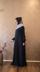 Black Gathered Sleeves Closed Abaya