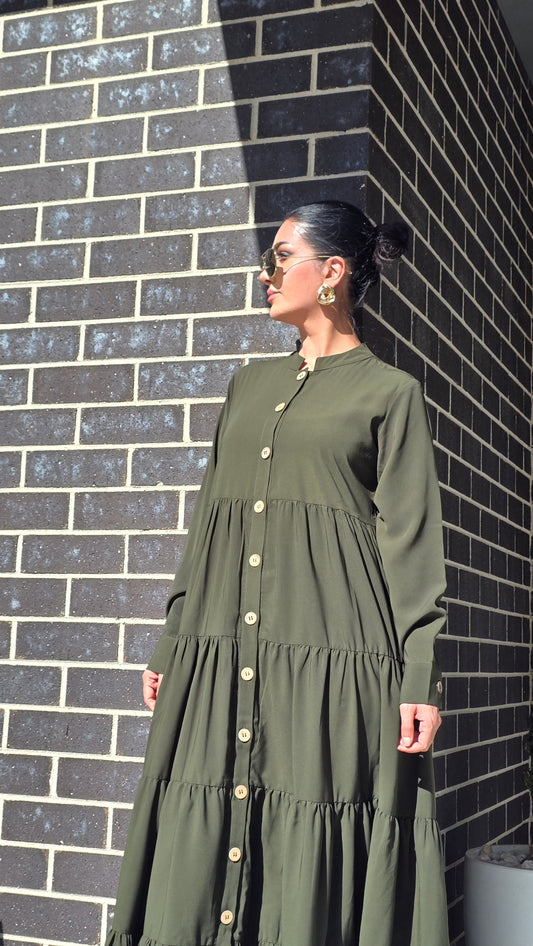 Dark Olive Cascade Abaya