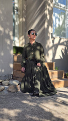 Dark Olive Cascade Abaya