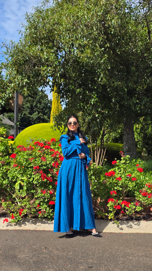 Cobalt Whisper Regency Lace Dress