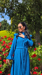 Cobalt Whisper Regency Lace Dress