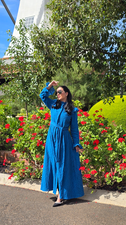 Cobalt Whisper Regency Lace Dress