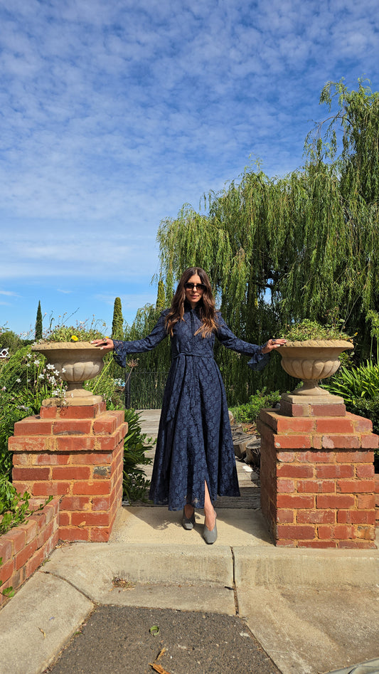 Midnight Navy Regency Lace Dress