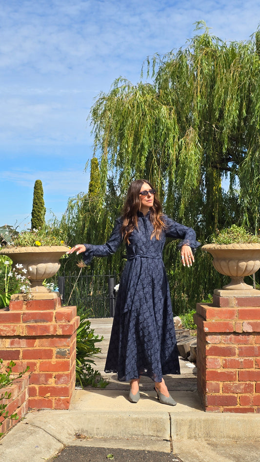 Midnight Navy Regency Lace Dress