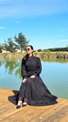 Noir Bloom Lace Tiered Dress