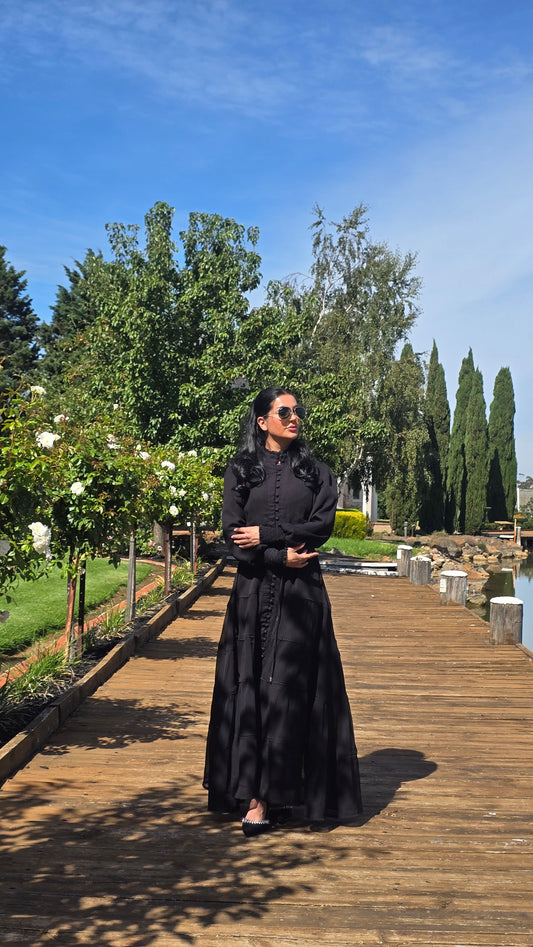 Noir Bloom Lace Tiered Dress