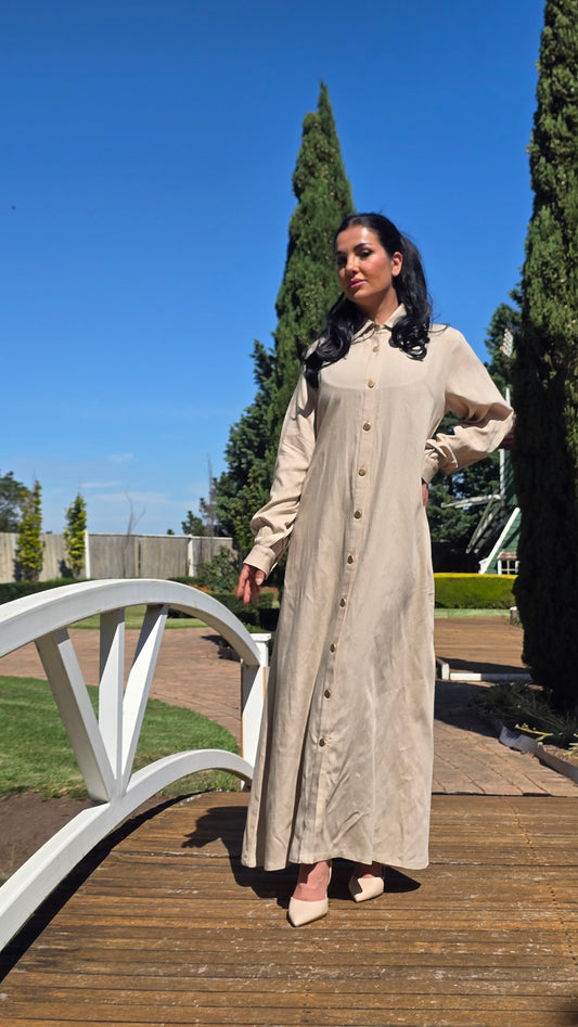 The Aurelia Beige Linen Dress