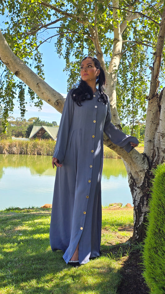 Bluish Grey Regal Fold Abaya