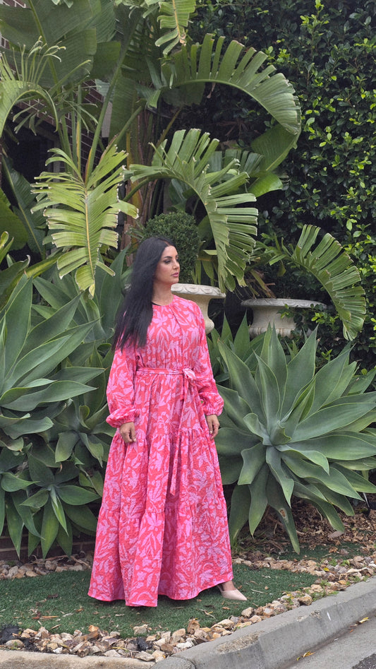 Coral Bloom Tiered Dress