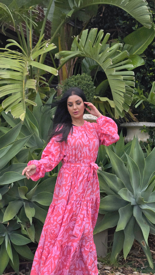 Coral Bloom Tiered Dress