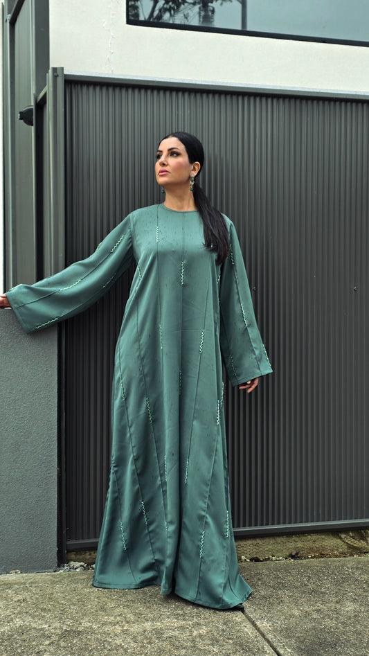 Teal Green Gleam Beaded Abaya