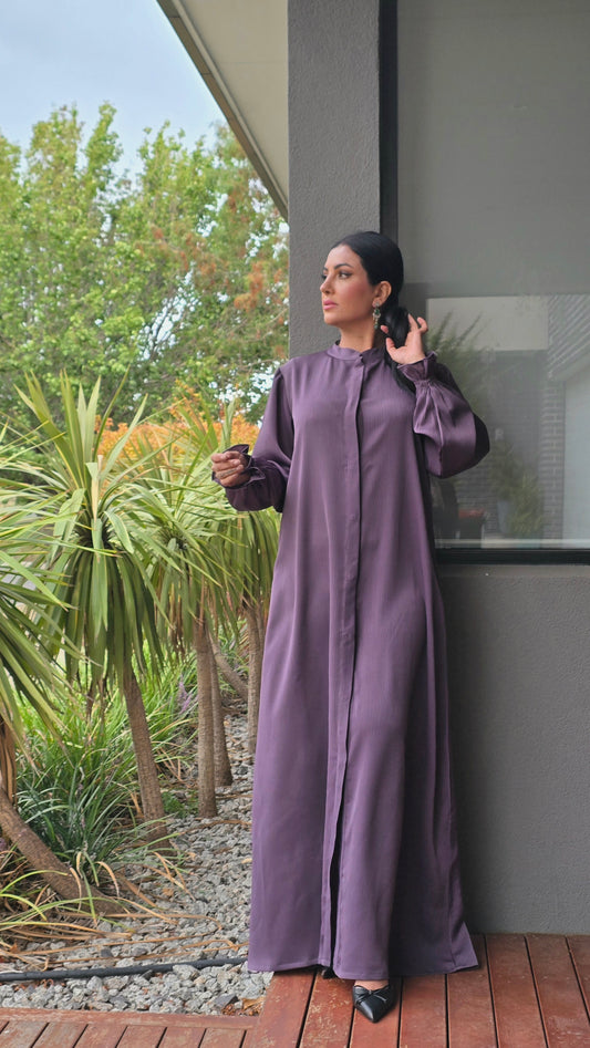 Classic Dusty Plum Abaya With Elastic Cuffs