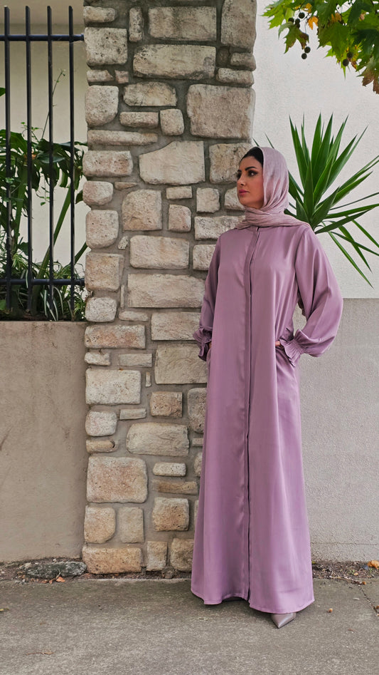 Classic Dusty Rose Abaya With Elastic Cuffs