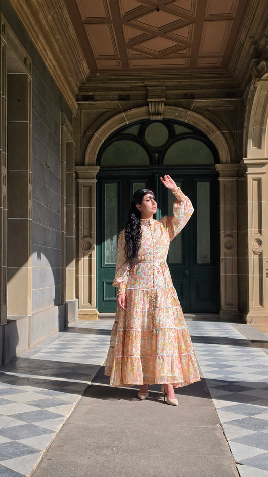 Peach Blossom Lace Tiered Dress