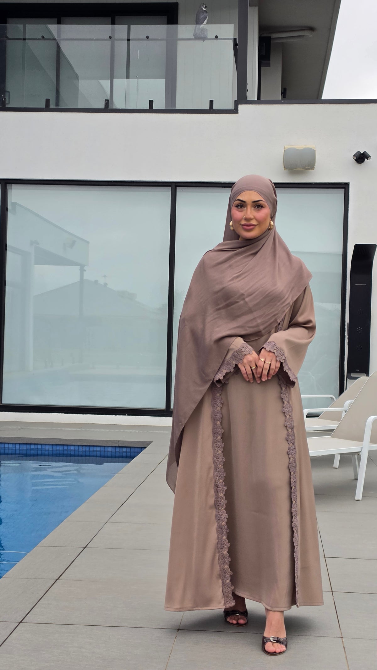 Mud Brown Lace Abaya Set