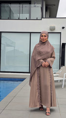 Mud Brown Lace Abaya Set