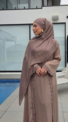 Mud Brown Lace Abaya Set
