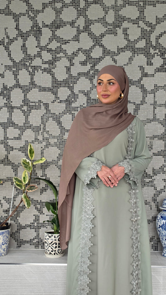 Sage Lace Abaya Set