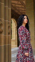 Abstract Textured Print Shirred Waist Dress