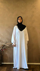 Gathered Sleeve Closed White Abaya