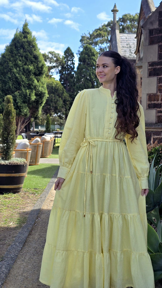 Lemon Glow Tiered Dress