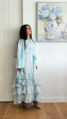 Turquoise Tie and Dye Ruffle Maxi Dress
