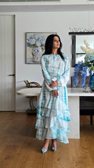 Turquoise Tie and Dye Ruffle Maxi Dress