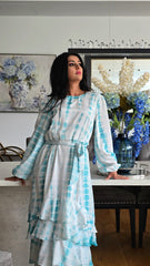 Turquoise Tie and Dye Ruffle Maxi Dress