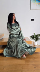 Sage Green Satin Tiered Dress