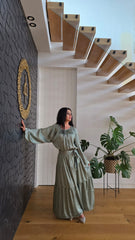 Sage Green Satin Tiered Dress
