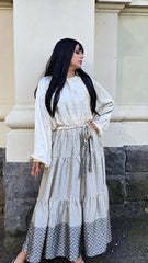 Midnight Maze Satin Tiered Dress