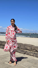 White and Red Floral Long Coord Set