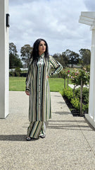 Green Striped Satin Long Coord Set