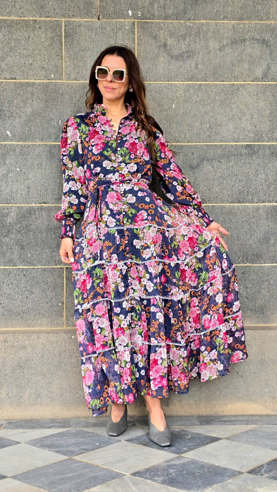 Twilight Bloom Lace Tiered Dress