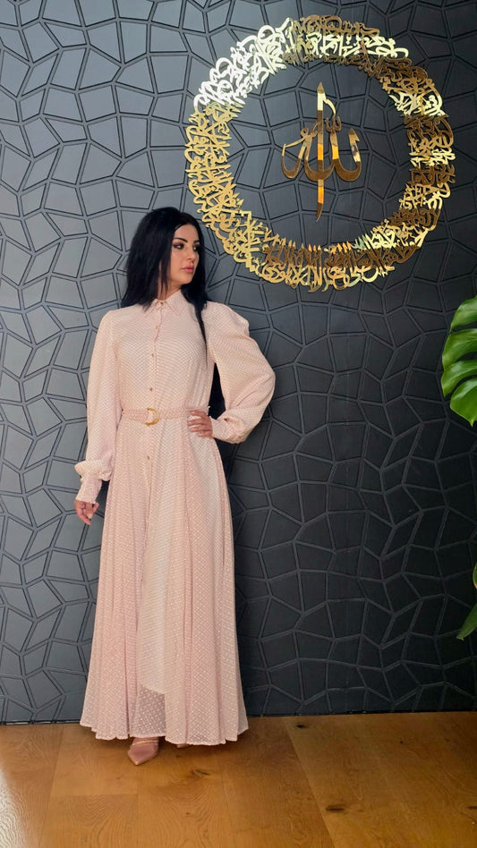 Peach Check Shirt Dress