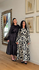 Black and White Geometrical Satin Tiered Dress