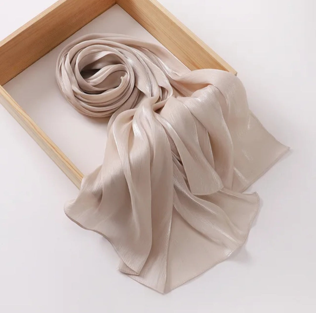 Pearl Beige Shimmer Chiffon Silk Hijab
