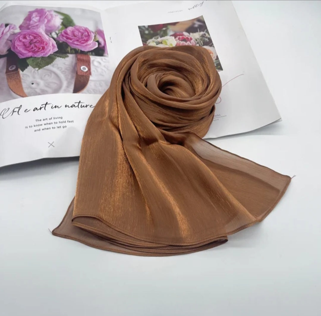 Dark Bronze Shimmer Chiffon Silk Hijab
