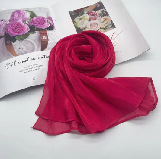 Red Shimmer Chiffon Silk Hijab