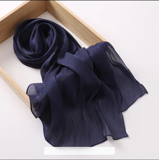 Navy Shimmer Chiffon Silk Hijab
