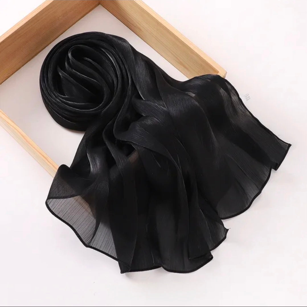 Black Shimmer Chiffon Silk Hijab