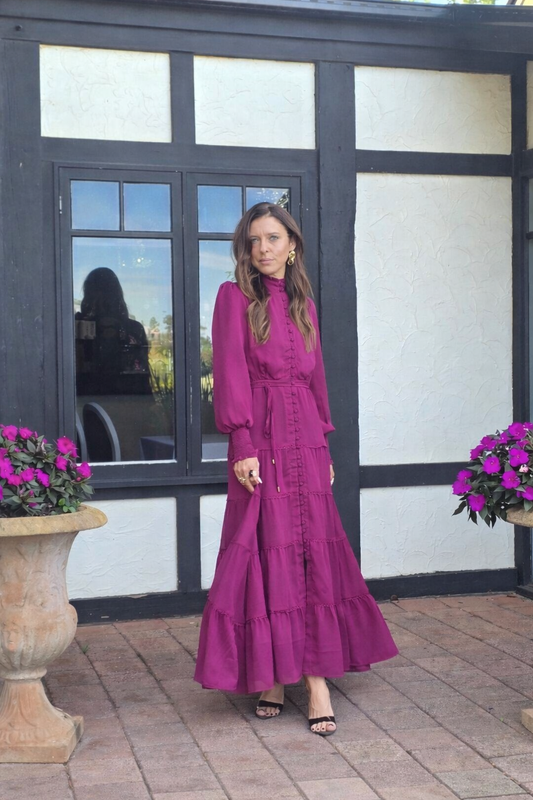 Wine Bloom Lace Tiered Dress