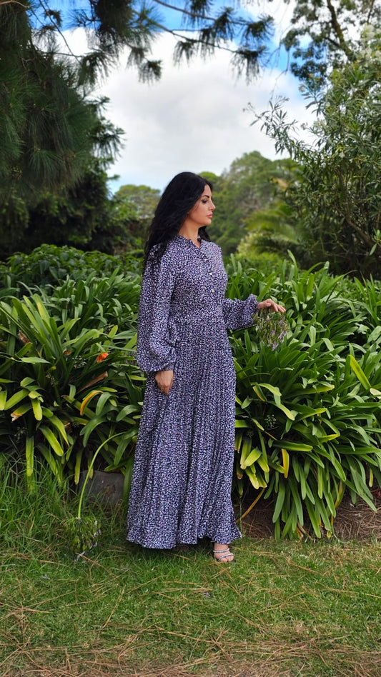 Midnight Spotty Pleated Dress