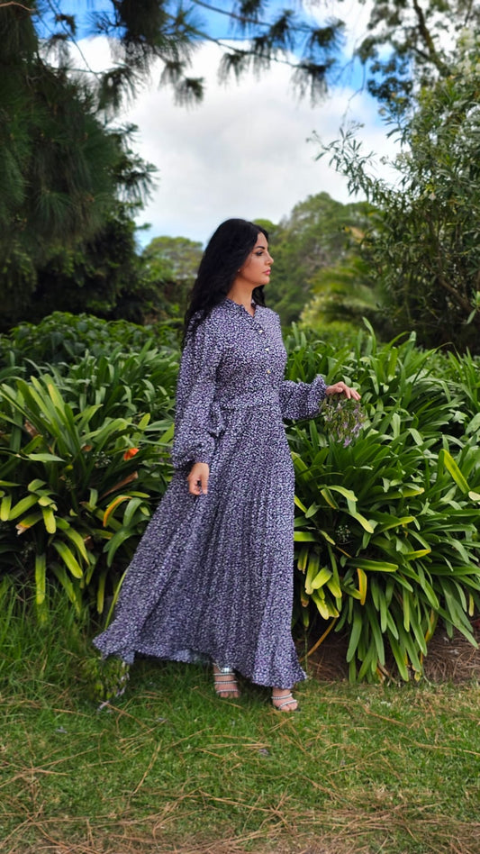 Midnight Spotty Pleated Dress