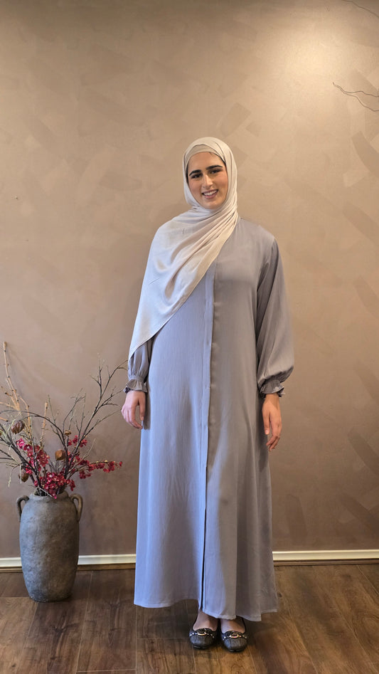 Grey Gathered Sleeves Abaya
